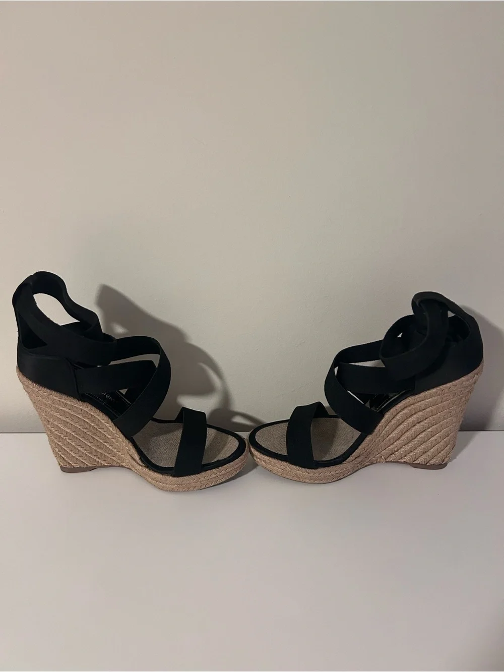 Jean Michel Cazabat Black Espadrille Wedge Sandals with Crisscross Straps